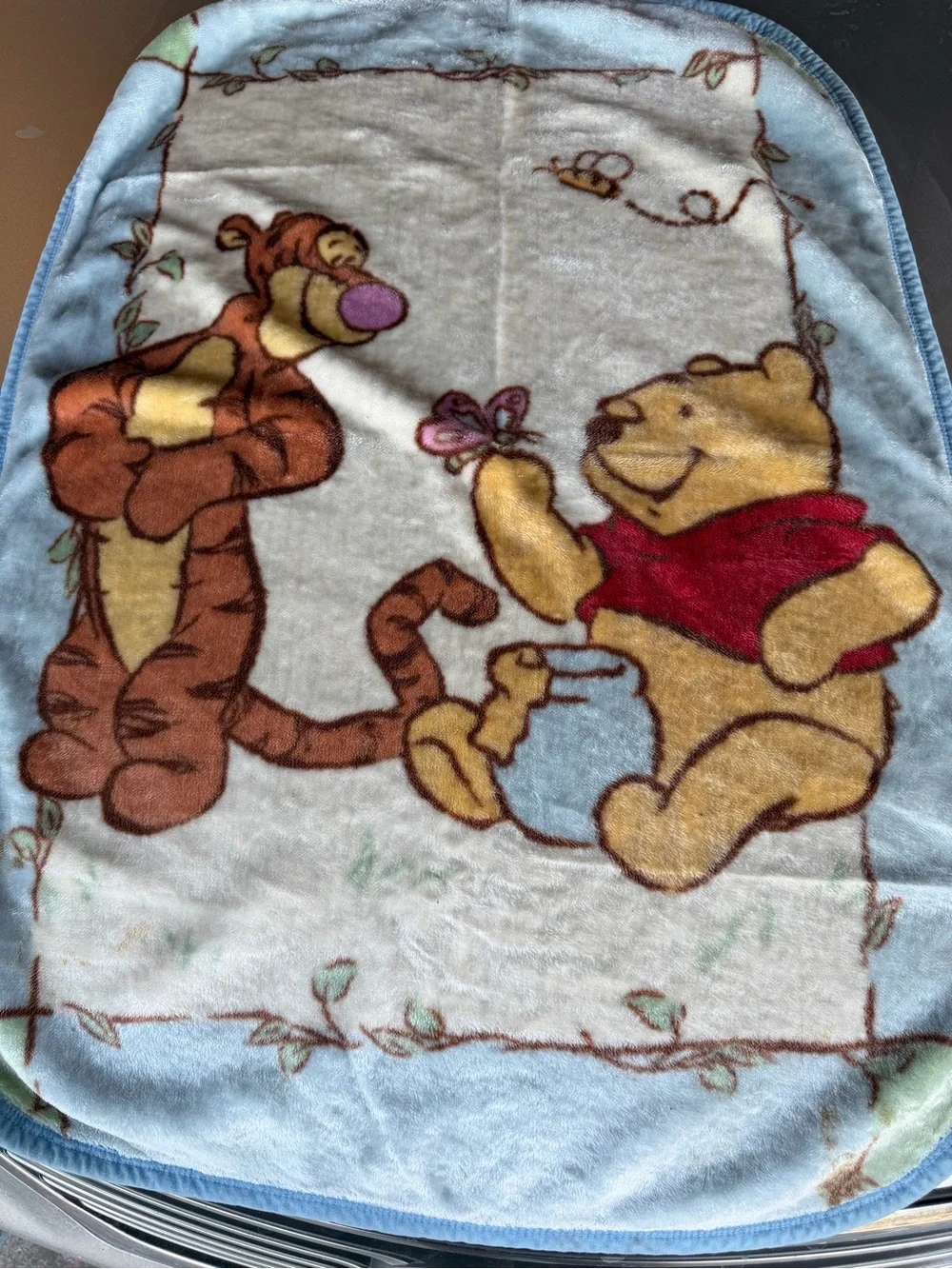 Winnie the Pooh & Tigger Plush Baby Blanket - Light Blue